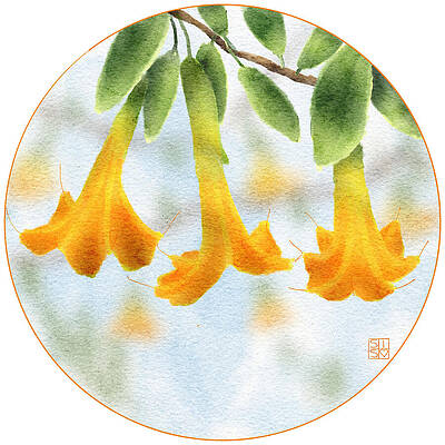 Flower Wall Art featuring the digital art Angel Trumpet Flowers by Snow Iris Studio