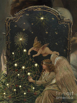 Angels Decorating a Christmas Tree by Her Studio Art Collective