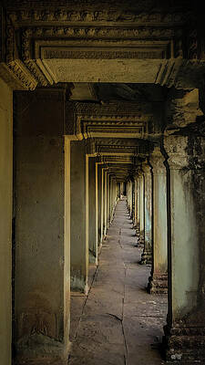 Wall Art featuring the photograph Angkor Wat Stone Pillar Hallway by Rebecca Herranen