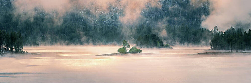 Wall Art featuring the photograph Antelope Lake In Golden Fog. Plumas County Misty Morning by Mike Lee