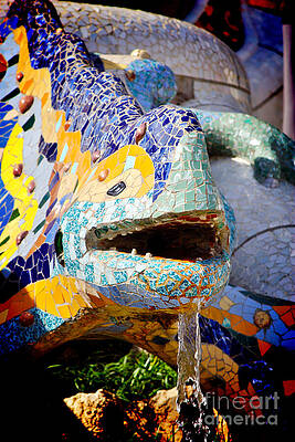 Vibrant Photograph - Antoni Gaudi - El Drac Parc Guell In Barcelona Spain by Stefano Senise