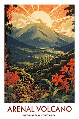 Wall Art featuring the painting Arenal Volcano Costa Rica by Land of Dreams