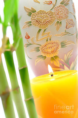 Wall Art featuring the photograph Aromatherayp Candle Burning In Asian Decor by Olivier Le Queinec
