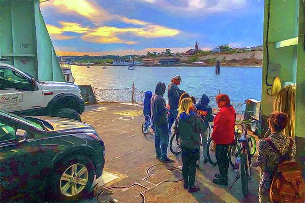Serene Wall Art featuring the mixed media Arriving In Port Townsend WA At Dusk by Tatiana Travelways
