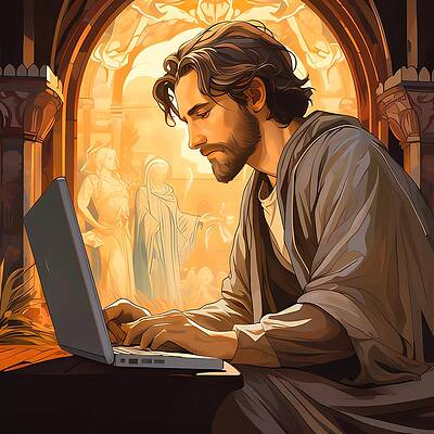 Intricate Digital Art - Art Nouveau Style Illustration Of A Business Person In Casual Attire Working On A Laptop No 1 by Andre Petrov