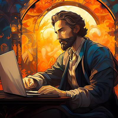Intricate Digital Art - Art Nouveau Style Illustration Of A Business Person In Casual Attire Working On A Laptop No 2 by Andre Petrov