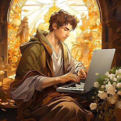 Intricate Digital Art - Art Nouveau Style Illustration Of A Business Person In Casual Attire Working On A Laptop No 3 by Andre Petrov