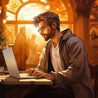Intricate Digital Art - Art Nouveau Style Illustration Of A Business Person In Casual Attire Working On A Laptop No 4 by Andre Petrov