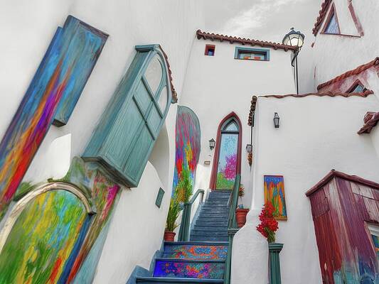 Colorful Digital Art - Art Stairs by Eris And AI