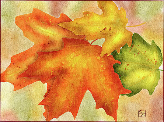 Vibrant Wall Art featuring the digital art Artistic Hand-drawn Autumn Maple Leaves - Fall Decor For Home And Accessories by Snow Iris Studio