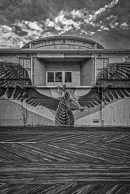 Wall Art featuring the photograph Asbury Beach Park Boardwalk Bw by Susan Candelario