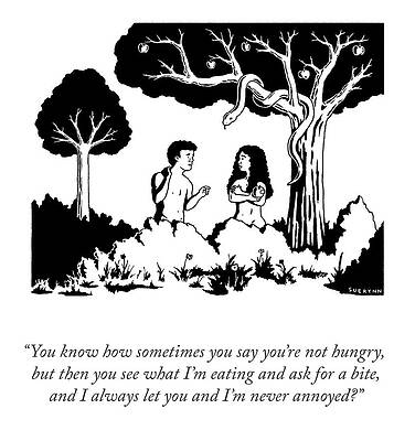 Adam Wall Art featuring the drawing Ask For A Bite by Suerynn Lee