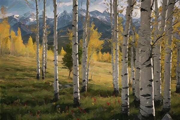 Tree Digital Art - Aspen Grove Trees Digital Oil PaintingPainting by Nature Oil Painting