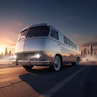 Vintage Bus at Sunrise Wall Art