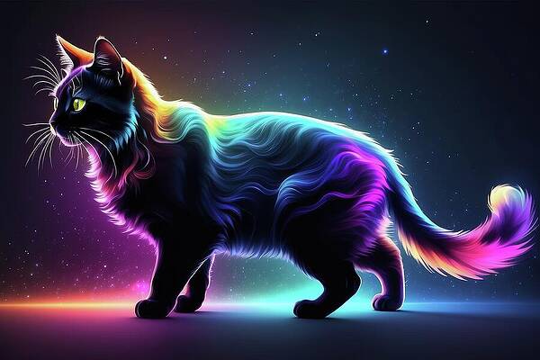 Vibrant Wall Art featuring the digital art Astral Pursuer Cat by Don Northup