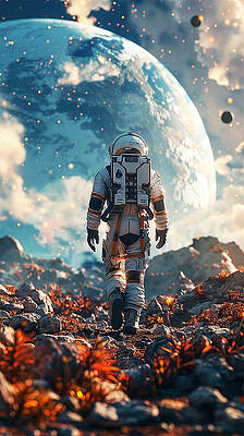 Sky Wall Art featuring the photograph Astronaut Explores Another Planet by Printed View