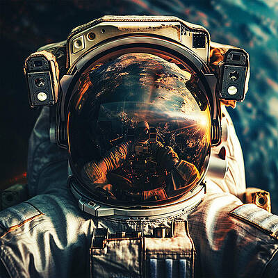 Reflection Photograph - Astronaut Reflected In Astronaut Helmet by Printed View