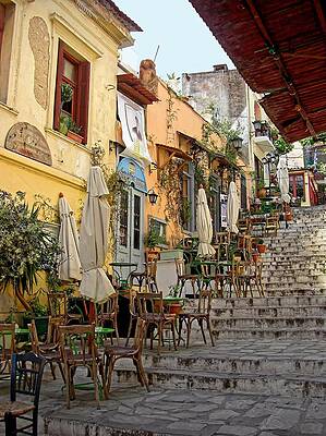 Architecture Wall Art featuring the photograph Athens Cafe - Greece by KJ Swan