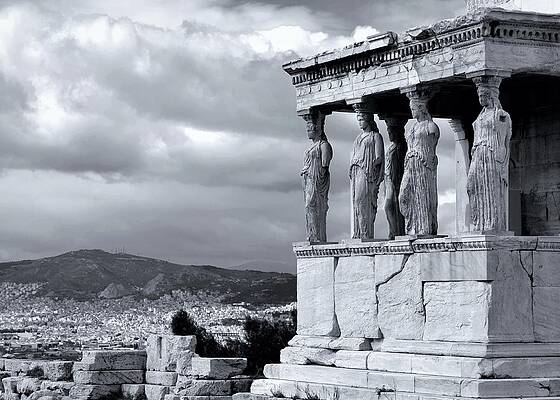 Monochromatic Wall Art featuring the photograph Athens- Porch Of The Maidens by Anorel