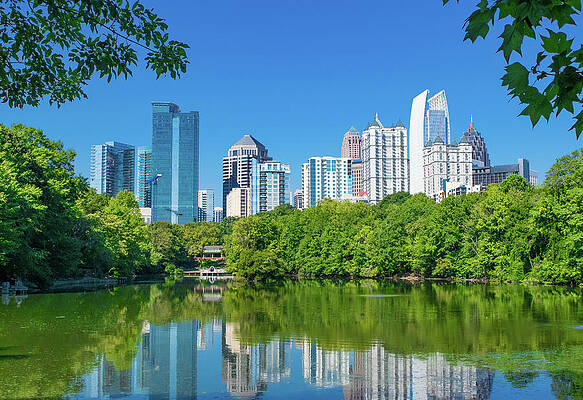 Color Image Wall Art featuring the photograph Atlanta Skyline Pond Reflection by Michael Warren