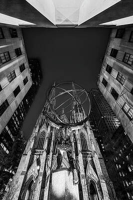 Wall Art featuring the photograph Atlas Man And St Patricks BW by Susan Candelario