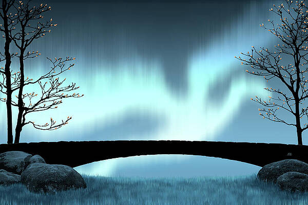 Dragon-Shaped Aurora Over Bridge Digital Art