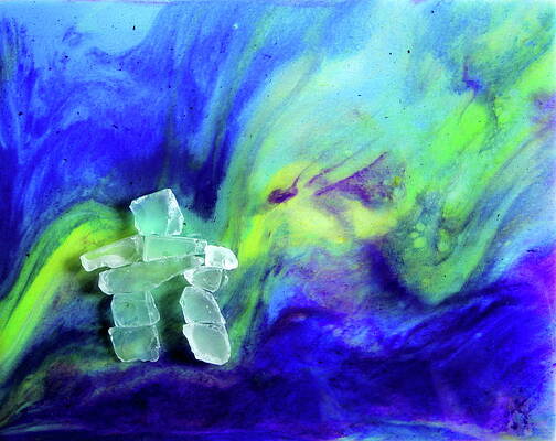 Wall Art featuring the painting Aurora Inukshuk by Madeleine Arnett