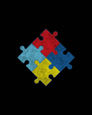 Humor Wall Art featuring the digital art Autism Awareness Puzzle Pieces Retro by Flippin Sweet Gear