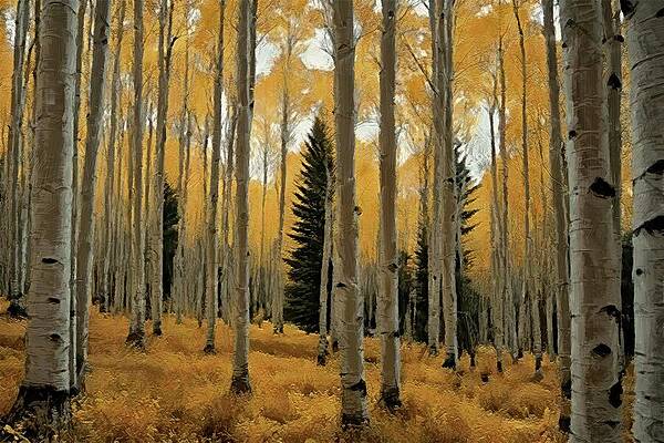 Serene Digital Art - Autumn Birch Tree Digital Oil Painting by Nature Oil Painting
