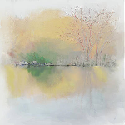 Reflection Wall Art featuring the digital art Autumn Gold by Gina Harrison