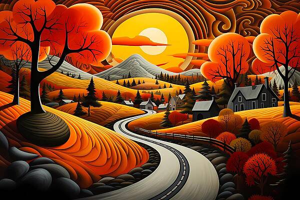 Dynamic Wall Art featuring the digital art Autumn In New England In Futurist Style No 1 by Andre Petrov