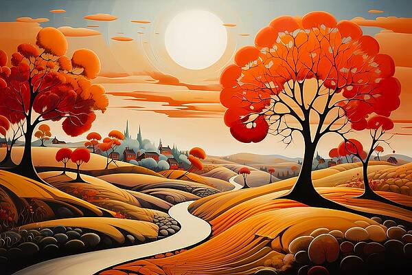 Dynamic Wall Art featuring the digital art Autumn In New England In Futurist Style No 2 by Andre Petrov