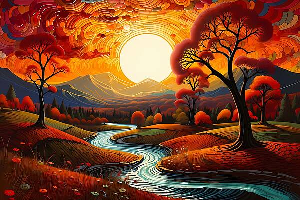 Dynamic Wall Art featuring the digital art Autumn In New England In Futurist Style No 5 by Andre Petrov