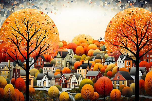 Nature Digital Art - Autumn In New England In Pointillism Style No 2 by Andre Petrov