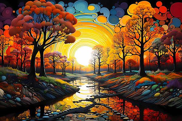Nature Digital Art - Autumn In New England In Psychedelic Art Style No 1 by Andre Petrov