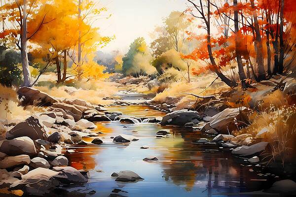 Atmospheric Wall Art featuring the digital art Autumn In New England In Watercolor Style No 2 by Andre Petrov