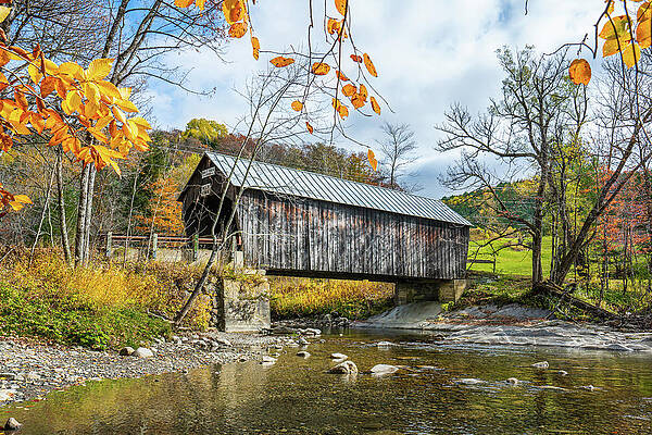 Tranquil Wall Art featuring the photograph Autumn In Vermont At Moxley Covered Bridge by Ron Long Ltd Photography