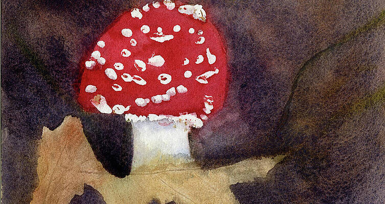 Wall Art featuring the painting Autumn Leaves And Red Amanita Muscaria Mushroom by Elizabeth Reich