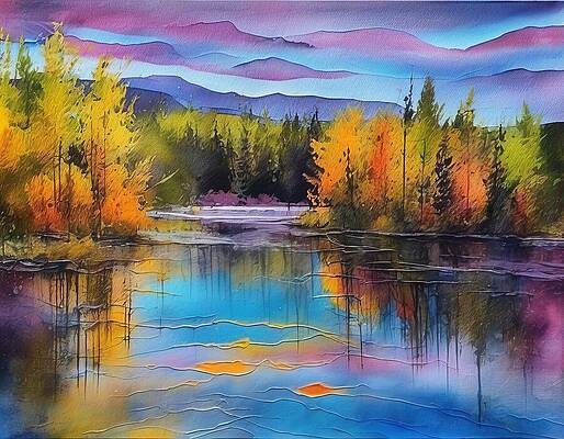 Reflection Digital Art - Autumn On The Water by Eris And AI