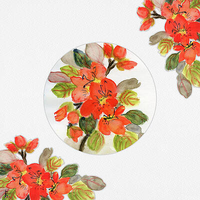 Wall Art featuring the mixed media Autumn Orange Azalea With Flourish by Elizabeth Reich
