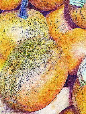 Wall Art featuring the mixed media Autumn Pumpkins Display by Tatiana Travelways