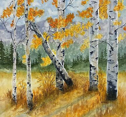 Autumn Birches in a Forest Painting
