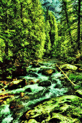 Wall Art featuring the digital art Avalanche Creek In Glacier National Park With Sand Texture by Bruce Block