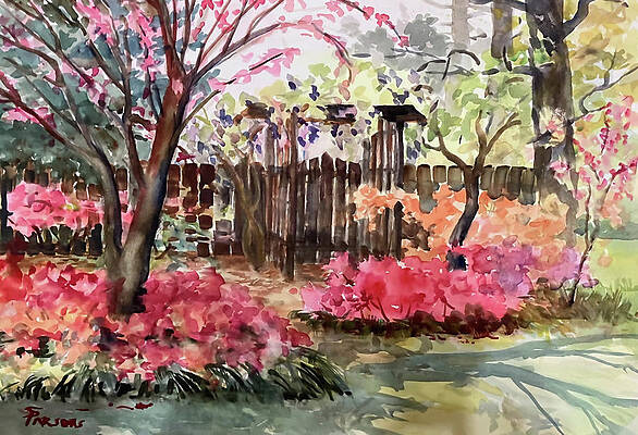 Wall Art featuring the painting Azalea Gate by Sheila Parsons