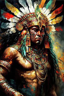 Historical Painting - Aztec Warchief, 06 by AM FineArtPrints