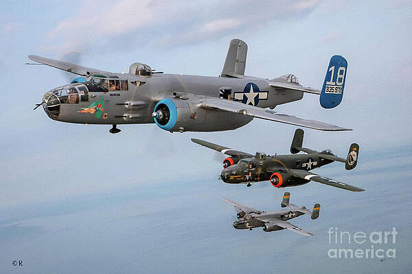 Historical Wall Art featuring the painting B25 Mitchells On Parade by Antonios Valamontes
