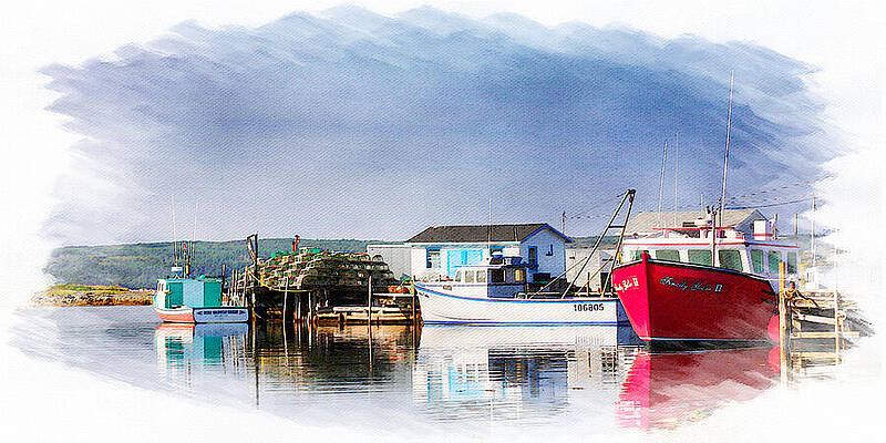 Serene Photograph - Gabarus Fishing Village, Nova Scotia - Painterly by Tatiana Travelways
