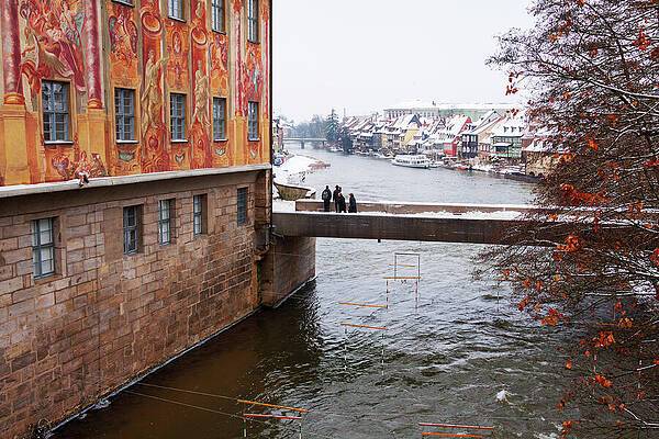 Wall Art featuring the photograph Babmerg Town Hall On The River At Wintertime by Tatiana Travelways