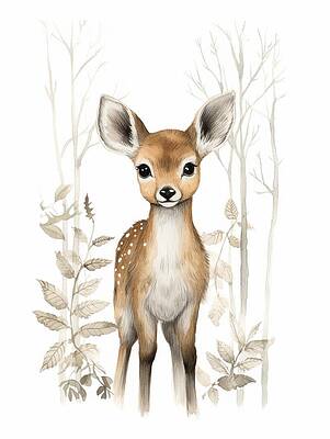 Wall Art featuring the painting Baby Deer - Fawn's Innocence by Land of Dreams