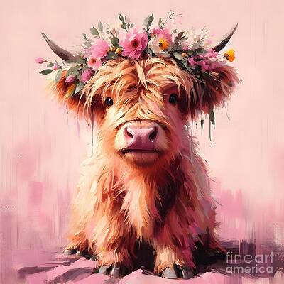 Vibrant Wall Art featuring the ai art Baby Highland Cow by Lucia Stewart